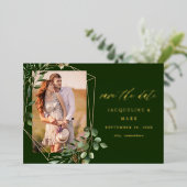 Bladeren & Eucalyptus Goud V Foto Opslaan van de d Folie Uitnodiging (Staand Voorkant)