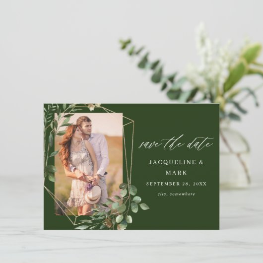 Bladeren & Eucalyptus Goud V Foto Opslaan van de D Save The Date (Staand voorkant)