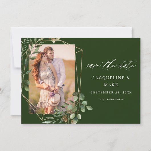 Bladeren & Eucalyptus Goud V Foto Opslaan van de D Save The Date (Voorkant)