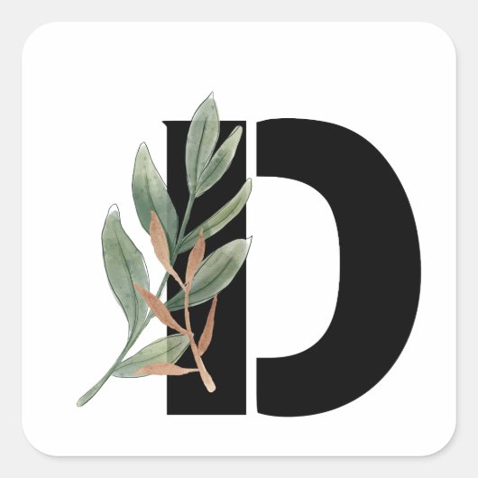 Bladeren Faux Gold Folie Letter D Monogram Sticker (Voorkant)