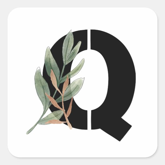 Bladeren Faux Gold Folie Letter Q Monogram Sticker (Voorkant)