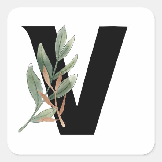 Bladeren Faux Gold Folie Letter V Monogram Sticker (Voorkant)