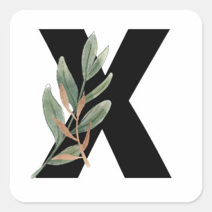 Bladeren Faux Gold Folie Letter X Monogram Sticker