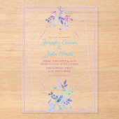 Bladeren & Gem Diamond Geometrische moderne bruilo Acryl Uitnodigingen (Voorkant)