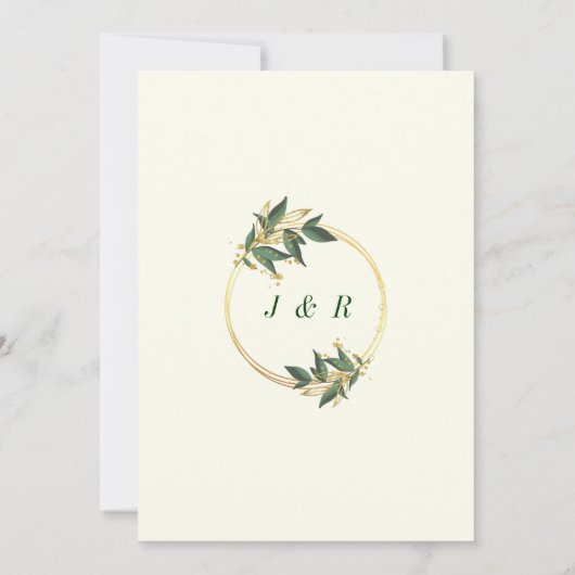 Bladeren Gold Wedding Invitation Sjabloon (Achterkant)