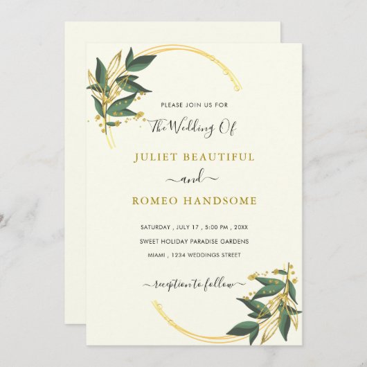 Bladeren Gold Wedding Invitation Sjabloon (Voorkant / Achterkant)
