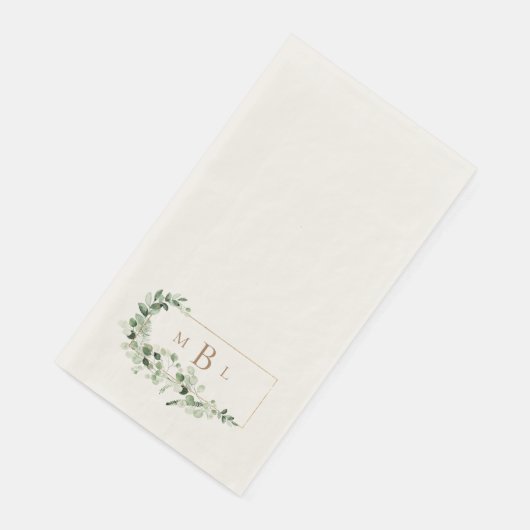 Bladeren & Goud Monogram Wit Elegant Servet (Hoek)