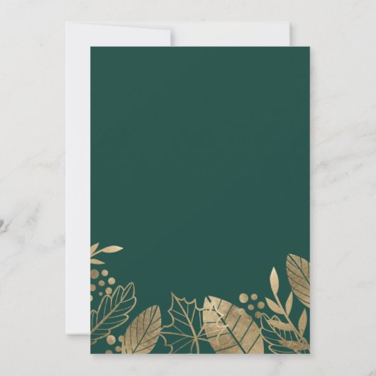 Bladeren goud smaragdgroen modern vrijgezellenfees kaart (Achterkant)