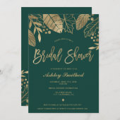 Bladeren goud smaragdgroen modern vrijgezellenfees kaart (Voorkant / Achterkant)