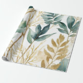 Bladeren Gouden Lijn Cadeaupapier (Uitgerold)