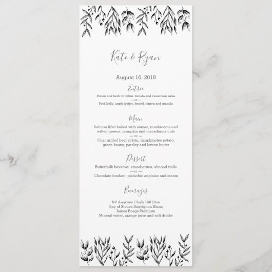  bladeren grijs Bruiloft Menu Kaart (Voorkant)