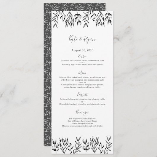 bladeren grijs Bruiloft Menu Kaart (Voorkant / Achterkant)