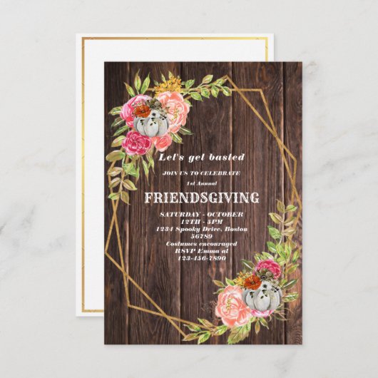 Bladeren Hout Friendsgiving Uitnodiging (Voorkant / Achterkant)