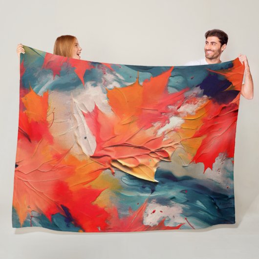Bladeren In De Wind – Abstracte Herfstbeweging Fleece Deken (In situ)