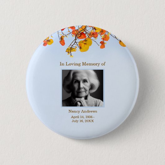 Bladeren in liefdevolle herinnering begrafenismonu ronde button 5,7 cm (Voorkant)