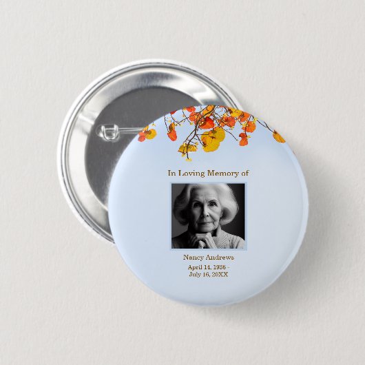 Bladeren in liefdevolle herinnering begrafenismonu ronde button 5,7 cm (Voorkant /achterkant)