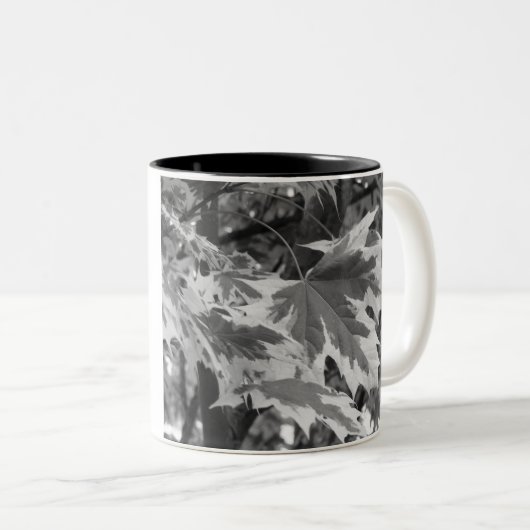 Bladeren in zwart-wit tweekleurige koffiemok (Voorkant rechts)