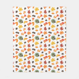 Bladeren, kastanjes en paddenstoelen over het hele fleece deken