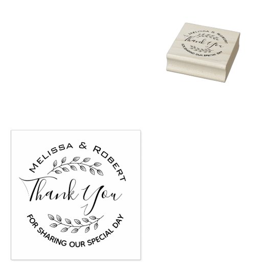 bladeren krans moderne bruiloft dank u rubberstempel (Gestempeld)