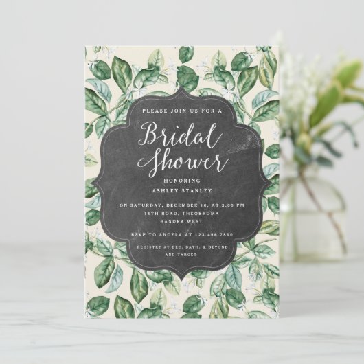  bladeren krijtbord bruidsdouche uitnodiging (Staand voorkant)