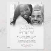 Bladeren lijnhartmonogram bruinbruidfoto kaart (Voorkant)