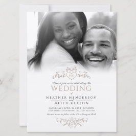 Bladeren lijnhartmonogram bruinbruidfoto kaart