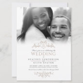 Bladeren lijnhartmonogram bruinbruidfoto kaart (Voorkant)