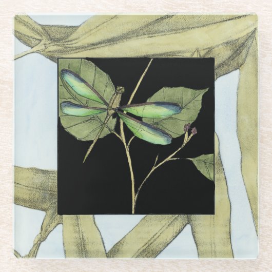 Bladeren met Dragonfly-ingang door Jennifer Goldbe Glazen Onderzetter (Voorkant)