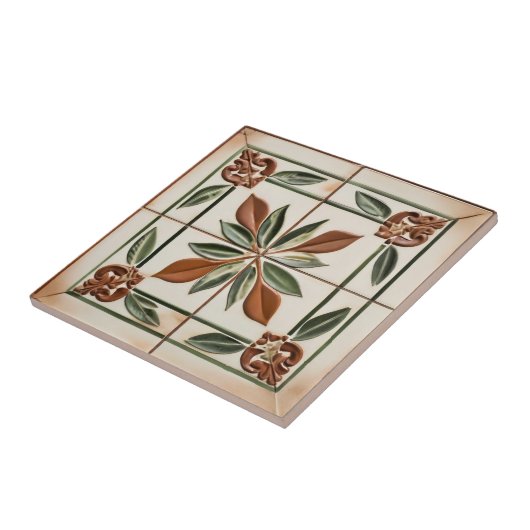 Bladeren met terracotta & ivoren kleuren Toscaanse Tegeltje (Zijkant)