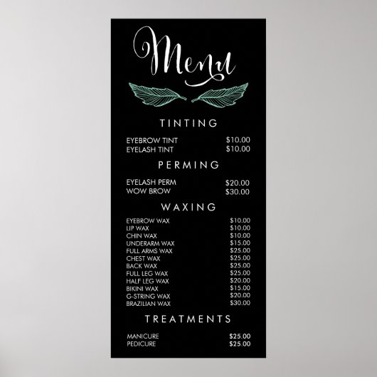 Bladeren Modern Salon Menu Prijslijst Muurposter Poster (Voorkant)