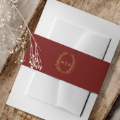 Bladeren monogram kunst met donkerbruin goud uitnodigingen wikkel
