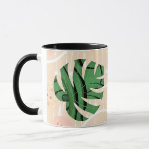 bladeren, monsters, roze, groen, tropisch, palm mok
