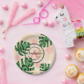 bladeren, monsters, tropisch, palm, gepersonalisee papieren bordje (Feest)