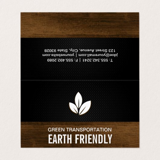 bladeren natuurlijke houten korrel trim zwart gaas visitekaartje (Buitenkant ongevouwen)