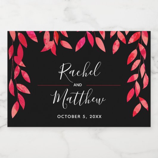 Bladeren op Black Wedding Celebration Mini Sparkling Wijnetiket (Enkel label)