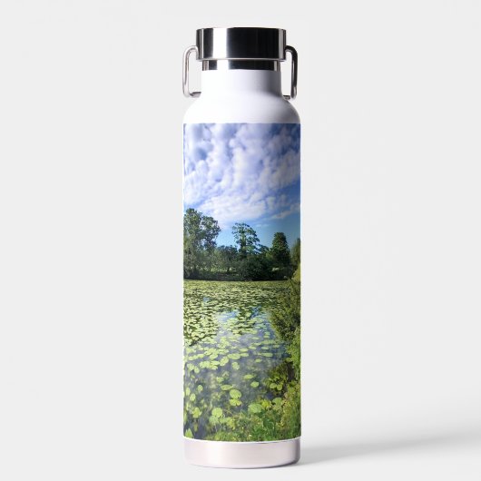 Bladeren op de rivier waterfles (Voorkant)