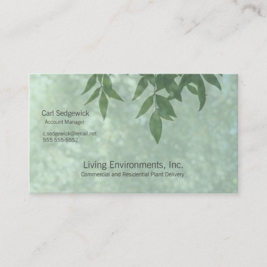 Bladeren op groen visitekaartje (Voorkant)