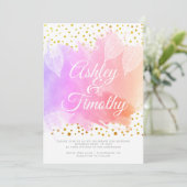 Bladeren op roze waterverf kalligrafie bruiloft kaart (Staand voorkant)