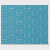 Bladeren ovaal monogram zilver op blauwgroen aqua cadeaupapier (Vlak)
