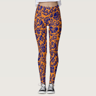 Bladeren patroon.13.bw Oranje BG Leggings
