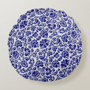 Bladeren patroon.13.bw witte BG Rond Kussen