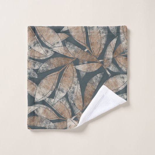 bladeren patroon bruin rokerig zwart bad handdoek (Wasdoekje)