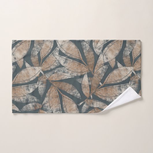 bladeren patroon bruin rokerig zwart bad handdoek (Handdoek)