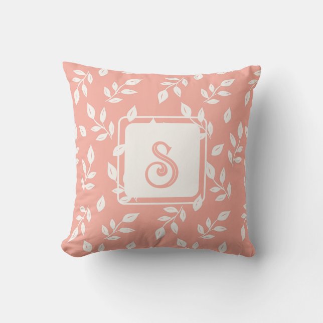 Bladeren patroon in wit en roze kussen (Voorkant)