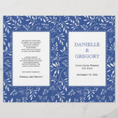 Bladeren patroon, indigoblauw gevouwen trouwprogra (Voorkant)