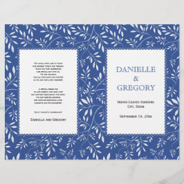 Bladeren patroon, indigoblauw gevouwen trouwprogra