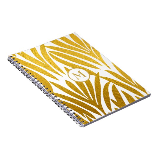 Bladeren Patroon Monogram Elegant Faux Gold Leaf Notitieboek (Rechterzijde)
