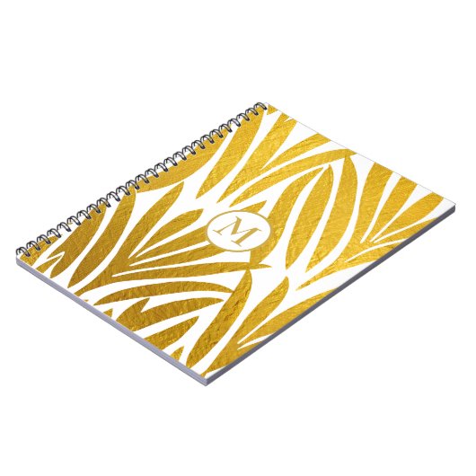 Bladeren Patroon Monogram Elegant Faux Gold Leaf Notitieboek (Linkerzijde)