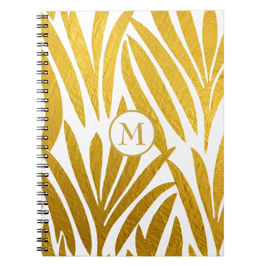 Bladeren Patroon Monogram Elegant Faux Gold Leaf Notitieboek (Voorkant)