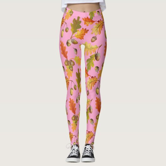 Bladeren Patroon Roze Leggings (Voorkant)